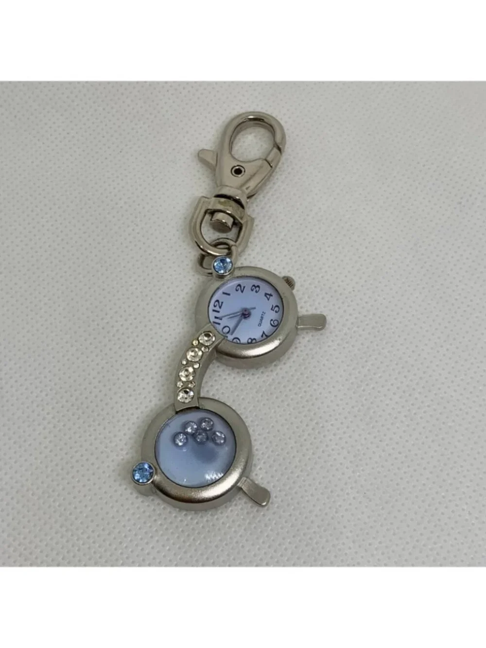 Cute Eyeglasses Sunglasses Clip on Pocket Watch Key Chain  Quartz running